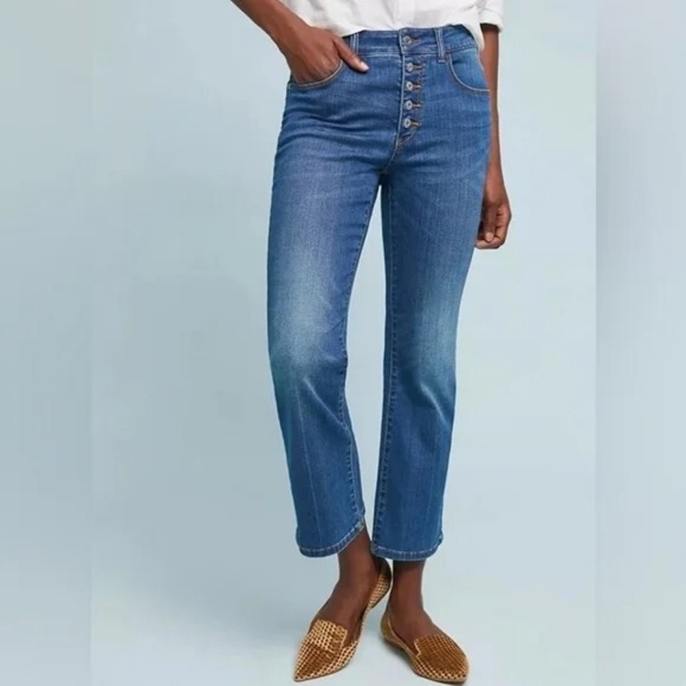 Pilcro And The Letterpress High Rise Flare Jeans Button Fly